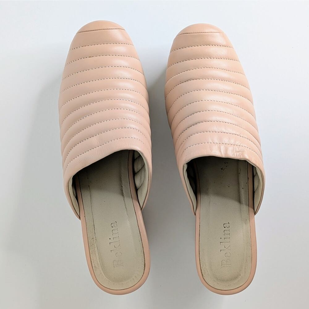 Beklina Ribbed Clogs 8.5 Buff Pink Tan Leather Platform Wood Clog Slip On US - Picture 11 of 16
